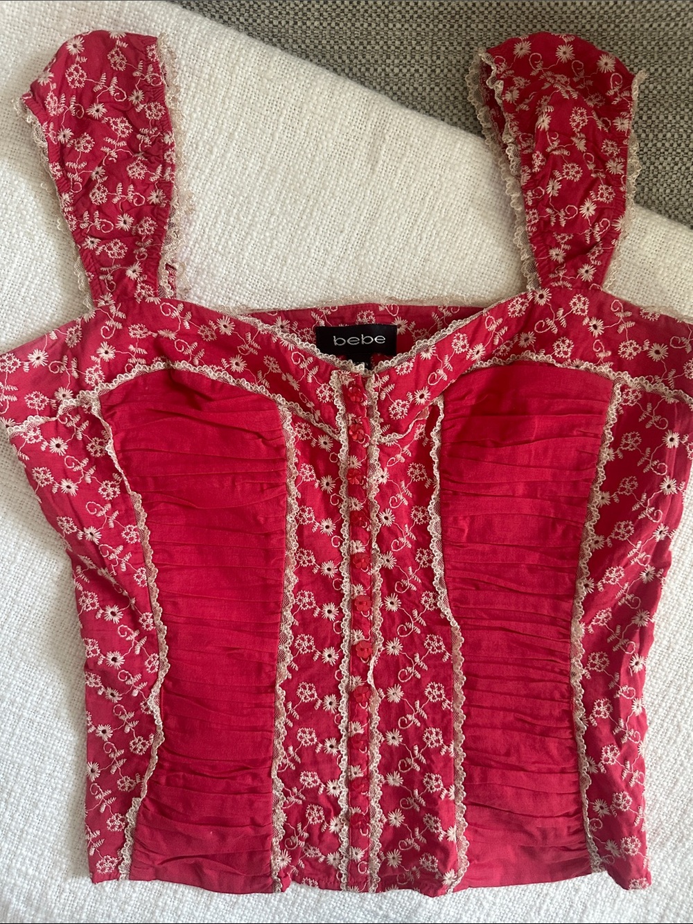 Vintage bebe Hot Pink Floral Lace-Trim Sweetheart Camisole